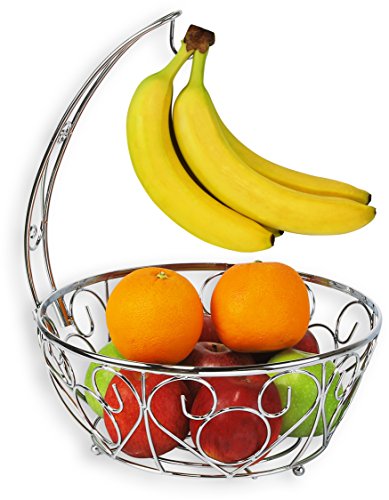 Simple Houseware Fruit Basket Bowl with Banana Tree Hanger, Chrome Finish - color: Chrome
