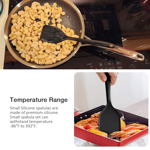 Small Silicone Serving Spatula Set of 4 for Egg, Steak, Pancake | Non-stick, Non-Scratch, Flexible, Easy to Clean - color: Black