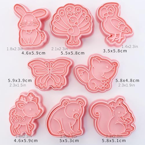 Woodland Animal Cookie Cutters 8 Pcs Deer Fox Squirrel Owl Cookie Molds | 3D Embossing Bear Rabbit Peacock Cookie Stamps, Great for Family Handmade Baking - color: Animal B