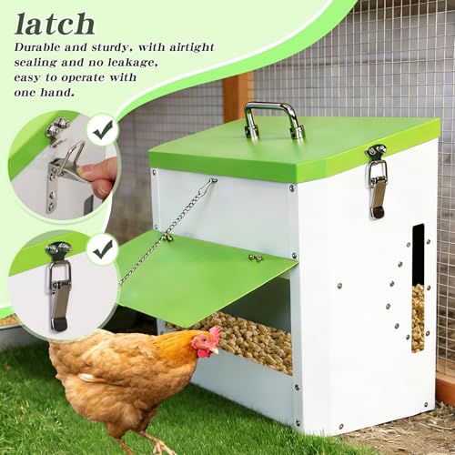 Automatic Chicken Feeder 22lb Wall Mounted Hanging Poultry Feeding Trough | stainless steel metal Hen Rooster Duck Lid Gravity Goose Coop heavy duty feed bucket chick food fence station outdoor