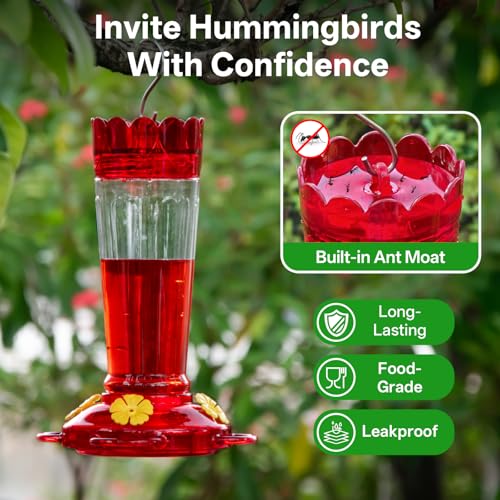 Hummingbird Feeders for Outdoors 2 Pack 14Oz Plastic Ant&Bee Proof | Leak-proof Nectar Feeder with Ant Moat, 4 Bee Guard Feeding Ports&Perches, Rustproof Base, Garden Yard Décor Gifts for Women - color: Clear, size: 2 Pack