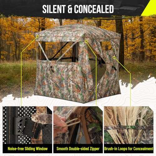 Portable Hunting Blind - 270°/288°/360°See Through with Floor Mat Dual Door - size: 270° See Through(2-3 Person)