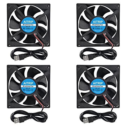 AITRIP 4PCS 80mm USB Fan 5V Brushless 8025 80x25mm for Cooling DIY PC Computer Case 3D Printer CPU Coolers Radiators - color: 4PCS 5V USB