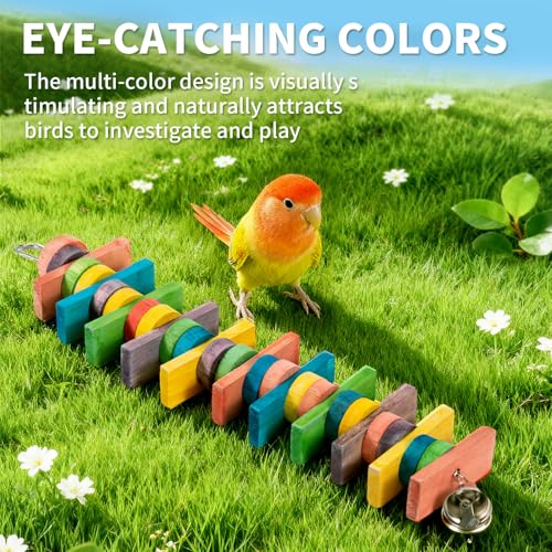 2 PCS 14.37" Multicolored Bird Toys - Stress Relief Chew Parrot Toys, Natural Wooden Blocks, Hanging Bird Cage Accessories, for Parakeets, Cockatiels, Conures, Budgies, Lovebirds - style: Style 2