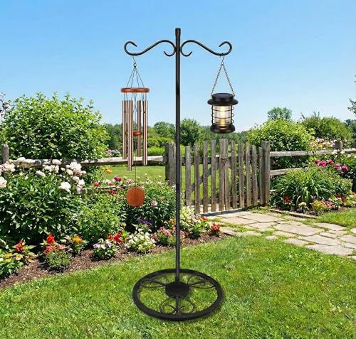 58'' Double Shepherds Hooks for Outdoor, Adjustable Shepherds Hook Stand with Base for Wind Chimes, Hummingbird Feeders, Indoor Outdoor Garden Patio Home Décor