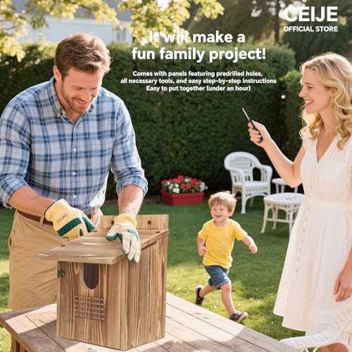 CEIJE Owl Houses for Outdoors, Large Barn Owl Nesting Box, Durable Carbonized Wood for Natural Waterproofing, Assembly Required