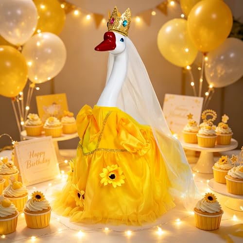 Porch Goose Statue with Princess Outfits - Cute Resin Goose Figurine with Yellow Princess Dress and Crown, Waterproof Weather Resistant Garden Decor for Patio Lawn Room, Gift for Women Goose Lovers - color: Yellow Princess Set