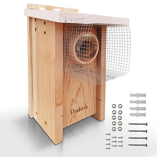 Premium Cedar Bluebird House for Outside - Wooden Bird Box with White Painted Roof & Noel Guard Predator Protection - Durable Birdhouses for Outdoors & Blue Bird Nesting