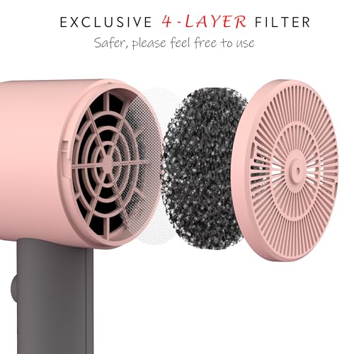 AINA Diffuser Hair Dryer,Comb Full-Featured Blow Dryer 110V(Misty Blush) | 3 Heat/2 Speed;Cold shut button;Lightweight;Compact Size;High Temp;Low Airflow;Same Results;Less Expense - color: Misty Blush, size: 4 Piece