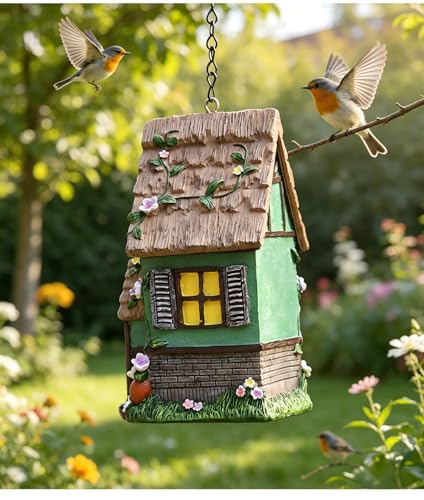 Outdoor Hanging Bird Nests, Hummingbird Houses, Garden Tree Decorations, Resin Ornaments (Green) - style: Green