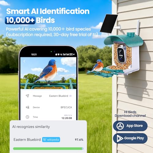 Smart Bird Feeder with Camera : 2K HD Video Live Stream, AI Birds Species Identification ＆ Instant Arrival Alerts, Solar Bird Feeder Camera for Outdoor Backyard, Ideal Gifts for Families nature lovers - color: Green