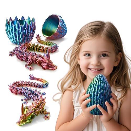 15" 3D Printed Dragon Egg with Articulated Dragon Inside,Crystal Dragon Toys, Poseable Fantasy Collectible Figures for Kids Ages 6-12, Boys Girls Birthday Gift, Party Favor - color: Red Yellow Blue, size: Large