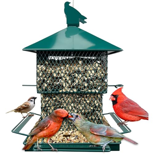 Bird Feeders for Outdoor Hanging, Heavy Duty Metal Bird Feeder, 6lb Large Capacity, Supports Cardinal, Finch, Blue Jay and Wild Birds - color: Dark Green
