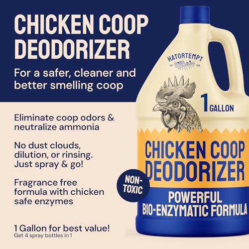 Hatortempt 1 Gallon Chicken Coop Deodorizer and Cleaner Spray, Unscented | Surface Odor Eliminator - Controls Ammonia - Safe & Fast Drying - Refresher for Wood, Sand, Bedding, Hay, Pine & Stone - size: 128 Fl Oz (Pack of 1)