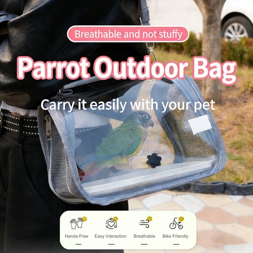 Portable Bird Travel Carrier with Breathable Mesh Windows Hands Free Bag | Parrot Backpack for Vet Visit Shopping Hiking, Clear View Small Pet Cage with Easy Clean Removable Tray and Perch - color: Gray