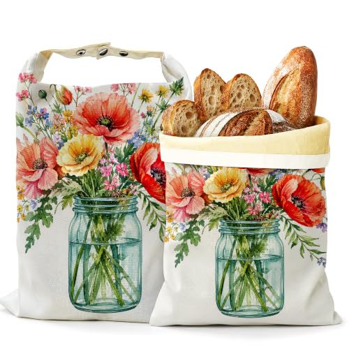 2 Pack Beeswax Watercolor Spring Flower Bread Bags for Sourdough Homemade Breads, Reusable Beeswax Bread Storage Bag, Keep Loaves Fresh Longer, Freezer Safe & Airtight, Zero Waste 17 x 13'' - color: Watercolor Spring Flower
