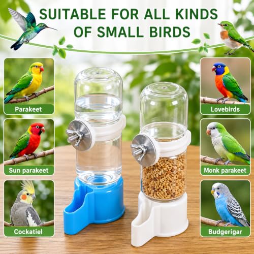 2PCS Bird Water Dispenser, 4.73 Fl Oz Automatic Parakeet Waterer and Feeder, Bottle for Hanging in Pajaritos Cages