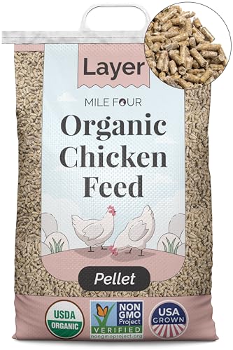 Mile Four Organic Chicken Feed, Layer Pellet, Non-GMO, USA Grown 23 lbs | 16% Protein; Corn & Soy-Free; USA Grown; Non-Medicated; No Fillers or Additives; Supports Egg Production; Family Farm Sourced - size: 23 Pound (Pack of 1), style: Pellet