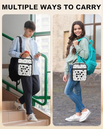 Lunch Box Girls Boys Insulated Lunch Bag for Kids Teen, Soccer Bow | Reusable Lunchbox, Cooler Tote Bag, Mesh Side Pocket, Easy to Clean, Waterproof Leak-Proof Lining for School Office Picnic - color: Soccer Bow