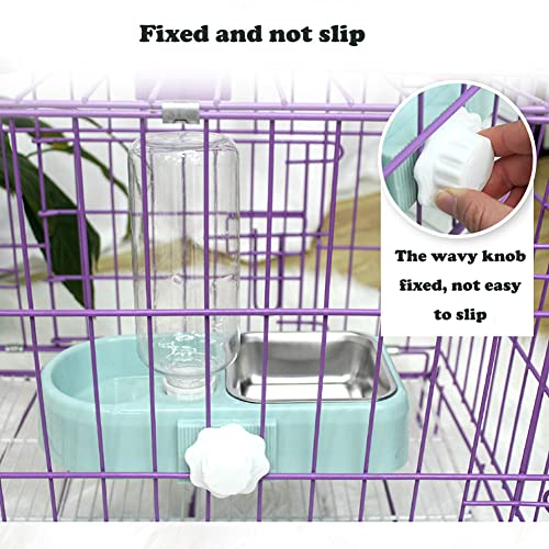 Love Dream Crate Dog Bowl, No Spill Kennel Hanging Pet Food Water Bowl Set | Automatic Water Dispenser and Removable Stainless Steel Bowls Raised Double Bowls for Indoor Cats, Rabbit, Small Medium Dogs - color: Blue