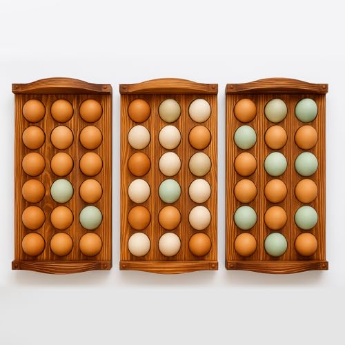 Egg Holder for Countertop, 3-Tier Wooden Rack, Holds 54 Fresh Eggs | Pulchrum rustic farmhouse pine organizer & display stand, stackable for kitchen counter or pantry, hard-boiled use, gift - color: 54 Eggs - 3 Tier Square
