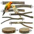 8PCS Bird Perch Stand, Natural Wood Parrot Stand Branch Paw Grinding Y Fork,Bird Cage Branch with Wooden Hanging Perch Platform Hammock Swing Toy for Small Parakeets,Budgies,Cockatiels,Conures,Finches