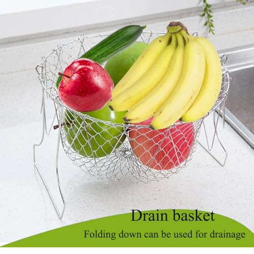 chicken treat dispenser hanging, 9.5in Large Foldable Chicken Ball Vegetable Treat Holder Ball with Hanging Stainless Chain,Sturdy Poultry Cabbage Feeder Basket for Chicken Coop(2 Pack Large)