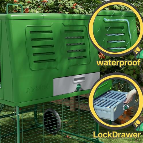 Durable Plastic Tall Chicken Coop with Run Outdoor - Portable Easy Assembly Chicken House with Insulated Besting Boxes, Waterproof Cover, Clean Drawer, Mobile Wheels (Standard) - size: Standard
