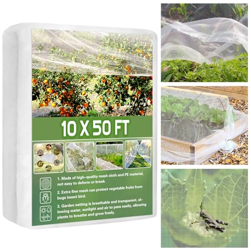 Unves Garden Netting, 10' x 50' Ultra Fine Mesh Bird Netting for Garden | Insect Mosquito Net for Patio Protection, Pests Bugs Plant Covers for Vegetable Plants Fruit Trees Berry Bushes - size: 10 x 50 Ft x 1 pc