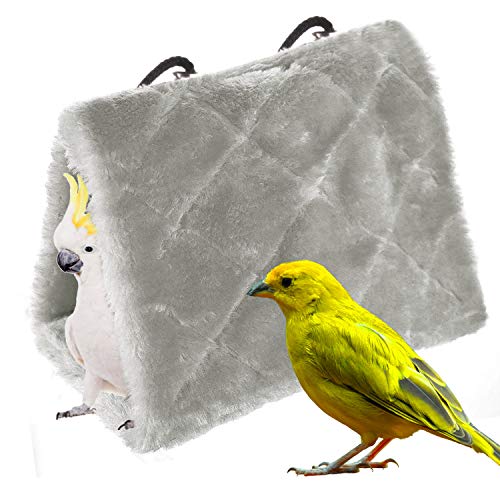 MOACC Winter Warm Bird Nest House Shed Hut Hanging Hammock Finch Cage Plush Fluffy Birds Hut Hideaway for Hamster Parrot Macaw Budgies Eclectus Parakeet Cockatiels Cockatoo Lovebird (L, Grey) - color: Grey, size: L