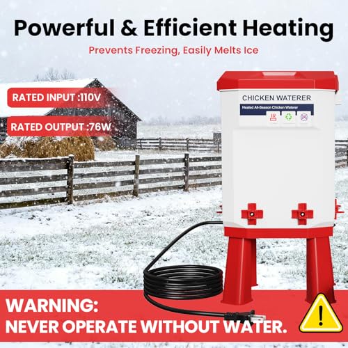 3.2 Gallon Heated Chicken Waterer with 4 Nipple Drinkers - Adjustable Height, BPA-Free, Freeze-Proof, 110V Electric, Suitable for Chickens, Ducks, Geese & Quails,12L (2)
