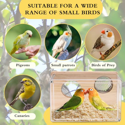 Parakeet Nesting Box for Cage, High-Transparent PET Parakeet Nest, Versatile Bird Houses for Canary, Lovebird and Parrot, Bird Boxes for Nesting with Wood Perch, Bird Cage Accessories (S, Rectangle)