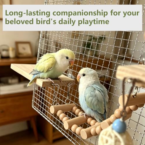 Bird Perch Platform with Mirror, Wooden Climbing Ladder(with Mirror) | Swing Toys with Hanging Chewing Balls,Parrot Cage Accessories - color: Mirro
