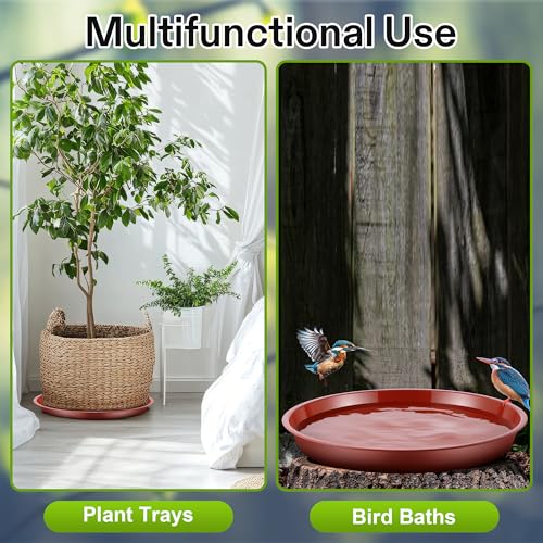 3 Pack Plastic Bird Bath Bowl, 14”Ground Bird Baths for Outdoor(Terracotta | Large Durable Birds Bath Dish for Garden Yard, Birds Water Bowl Feeder Tray Replacement, Weather Resistant ABS Plastic - color: Terracotta