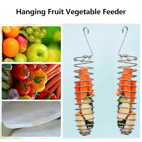 2Pcs Bird Foraging Toy, Steel Holder for Bird Cage Accessories Hanging Fruit Vegetable Feeder for Parrot Cage Parakeet - size: Two
