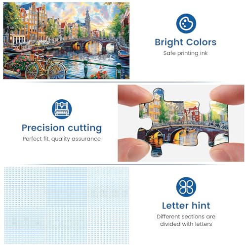 Jigsaw Puzzles 300 Pieces for Adults Bike Puzzles for Kids Ages 8-10 10-12 | River Bridge Town City Scenery Puzzle Games 300 Piece Puzzle Recycled Cardboard Puzzles Educational Toys Gift Family - color: Bike