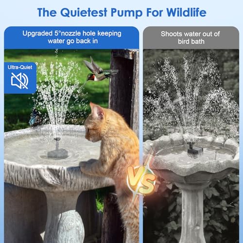 Solar Fountain Pump for Bird Bath, 6.5W Solar Water Fountain Pump with Upgraded Dry-Run Protection & Double-Layer Nozzles 5Ft Tubing for Pond, Bird Bath, Backyard Water Feature P1065 - size: 6.5W