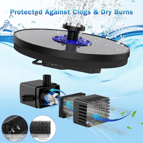 SZMP 3.5W Upgraded Glass Panel Solar Fountain with RGB Night Show, Anti-Drift Fixer & 7 Nozzles, Strong Floating Bird Bath Fountain for Garden, Pond, Outdoor (Black) - color: Black