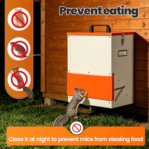 30lb Metal Hanging Automatic Chicken Feeder Duck Feeder for Outside Gravity Trough Large Outdoor Duckling Feeders no Waste Raised Auto Turkey Poultry Feeder Chicken Food Dispenser for Coop