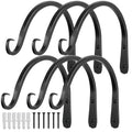 Worth Garden 6-Pack 8" Plant Hanger Bracket - Hand-Forged Wrought Iron Powder-Coated Heavy Duty Wall Hooks - Black Curved Plant Hanging Hooks for Bird Feeders, Flower Baskets, Indoor & Outdoor Use - size: 8" Length