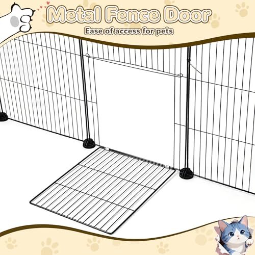 PETKNOWS 21 Panels Small Animal Playpen with Door and Mat | Metal Wire Fence, Indoor Outdoor Use, Rabbits Guinea Pigs Hamsters, Portable Foldable Design, Waterproof Mat Included