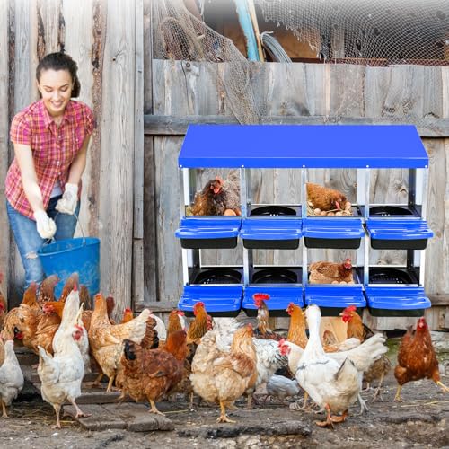 Chicken Nesting Box, 8-Hole Roll Away Egg Laying Box with Lid, Galvanized Steel Rustproof Design - Easy Egg Collection, Easy Clean Wall-Mountable Without Bracket, Blue - color: blue, size: 42.7"L x 16.9"W x 26.6"H