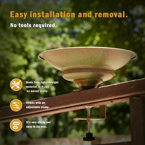 Solar Bird Bath,Deck Bird Bath with Solar Fountain,Deck Mounted Bird Bath - color: Green-c