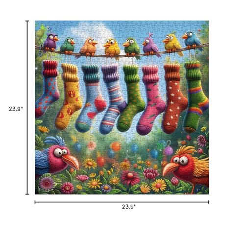 Colorful Birds Garden Puzzles for Adults 1000 Pieces, Flower Nature Jigsaw Puzzles, Cute Scene Art Puzzles - color: Rainbow Bird's Sock Party