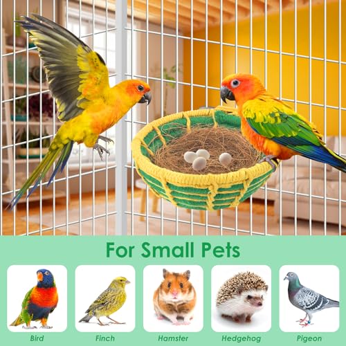 KATUMO Bird Nest, 5.3in Conure Breeding Nest Parrot Bed with Natural Coconut Fiber Bedding for Budgie, Parakeet, Cockatiel, Conure, Lovebird, Canary, Finch, Small Birds - color: Green+Yellow
