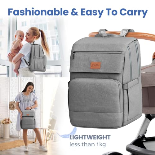 Baby Diaper Bag Backpack - Baby Bags for Boys & Girls, Large Waterproof Diaper Backpack - Baby Shower Gifts & Registry Must Haves - Travel Diaper Bags with Changing Pad & Back Zipper - Baby Boy Stuff - color: P. Light Gray, style: Classic