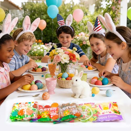 100PCS Easter Self Sealing Cookie Bags - 4x4 Inch Clear Cellophane Treat Bags with Happy Easter Bunny Designs for Candy Goodie Gifts Packaging, Ideal for Classroom Exchange, Party Favors - color: Easter - 100PCS