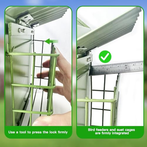 FlowaFoli Bird Feeders for Outdoors, Metal Bird Feeder with Double Suet Cage Weatherproof Metal Roof, 2 in 1 Mixed Seeds Suet Feeder, 4Lbs Large Capacity, Great for Finch、Cardinal、Chickadee（Green） - color: Green