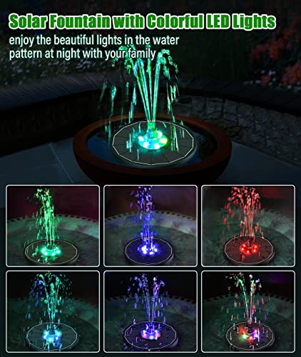 SZMP Solar Water Fountain Upgraded 100% Glass Panel, 3.5W Solar Powered Fountain Built-in 2000 Battery with 7 Nozzle & 4 Fixer, Solar Fountain Pump for Bird Baths, Fish Tank, Outdoor - color: Black Panel Colorful