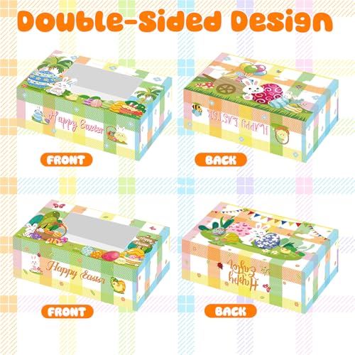 Zoketriton 24Pcs Easter Cookie Boxes with Window, Easter Buffalo Plaid Cute Bunny Egg Cookie Gift Kraft Paper Treat Boxes Cookie Goody Container for Spring Easter Party Supplies
